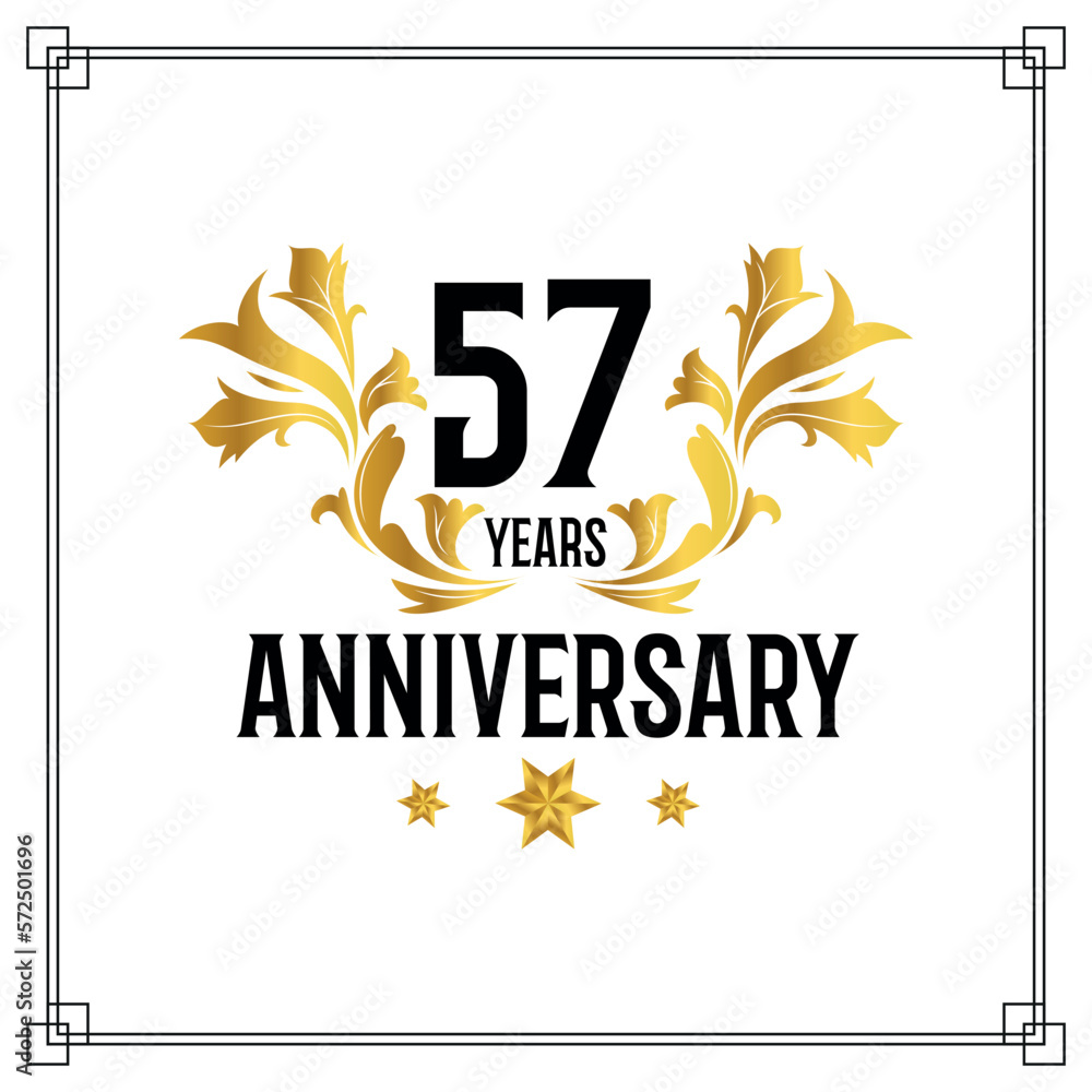 Vector 57th anniversary logo  luxurious golden and black color vector design celebration