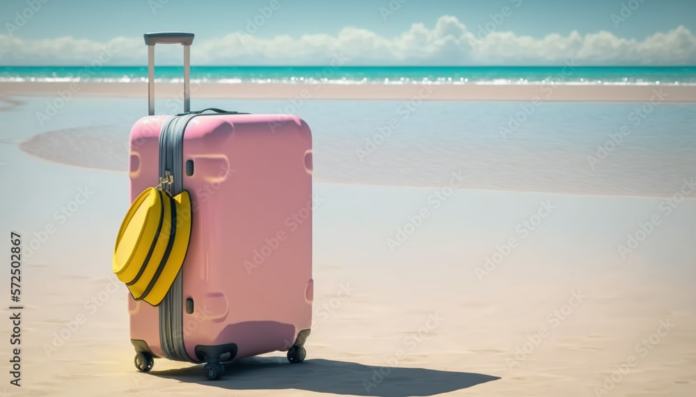 A pink suitcase, the perfect accessory for a beach trip