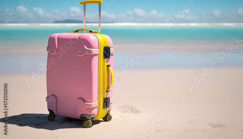 A pink suitcase  packed and ready for a beach holiday