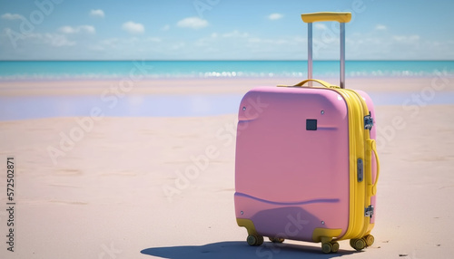A jet pink suitcase  perfect for beachgoers