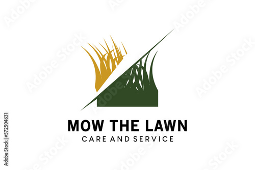 Simple grass mowing logo design for lawn care logo