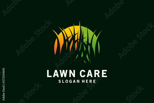Lawn care logo design, abstract grass logo vector illustration