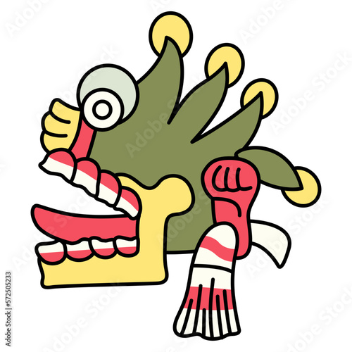 Aztec skull with open mouth and tongue stick out. Native American symbol from Mexican codex. Isolated vector illustration.