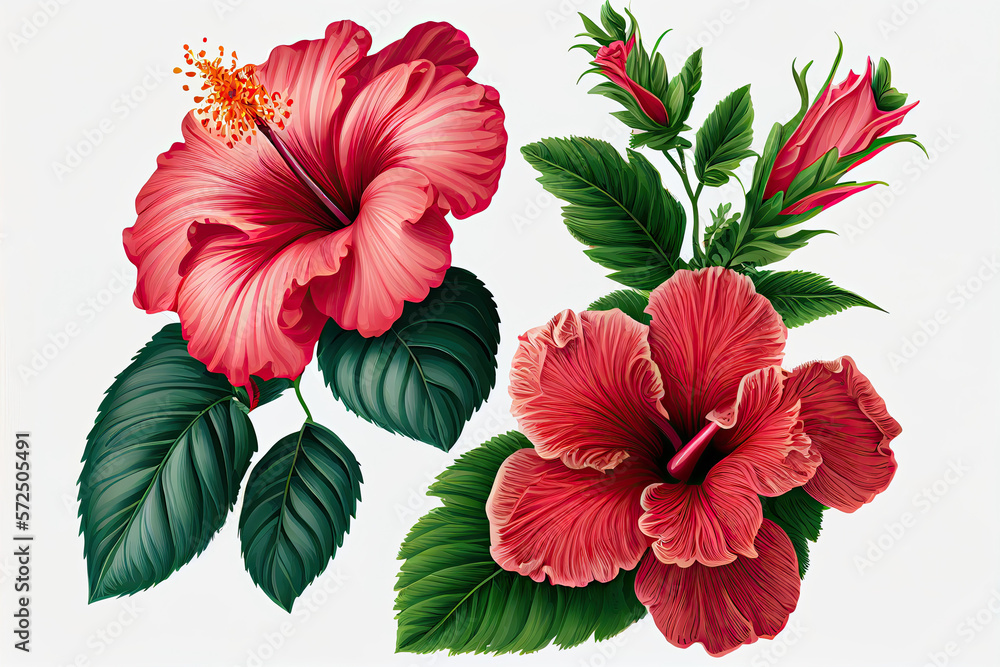 Hibiscus Flowers, Illustration, Generative AI Hibiscus Flowers, Illustration, Generative AI