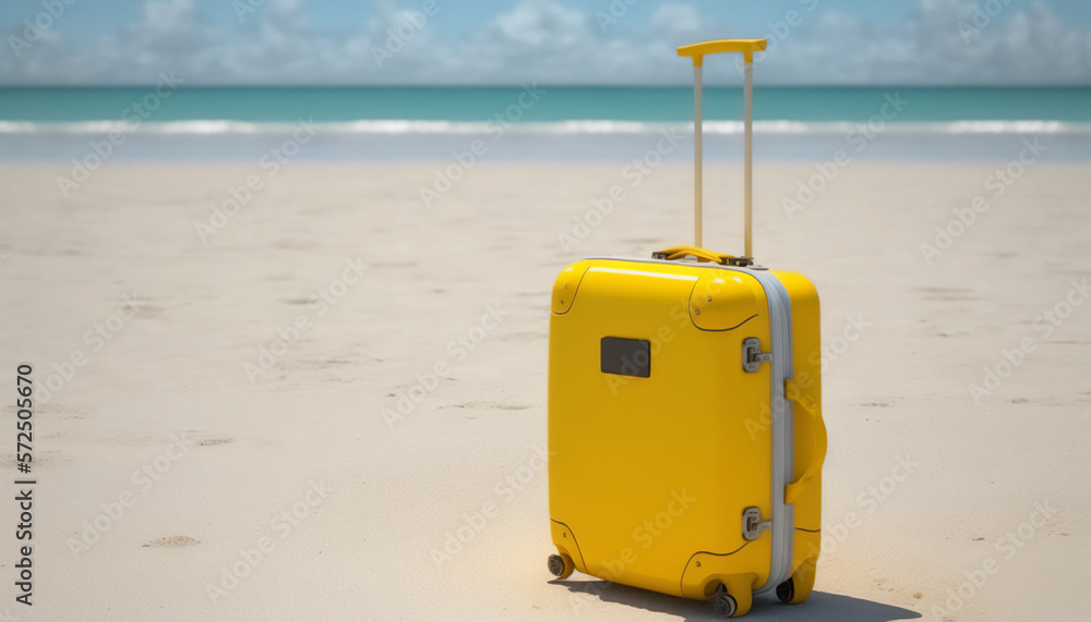 A yellow suitcase enjoying the tranquility of the beach