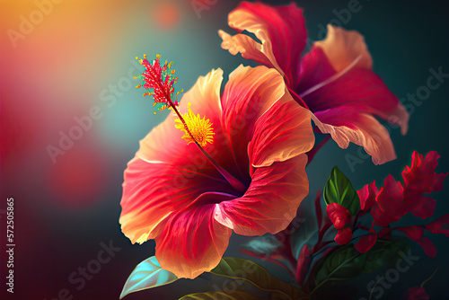 Hibiscus Flowers, Illustration, Generative AI