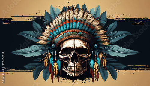 American indian skull with feather hat, Generative A