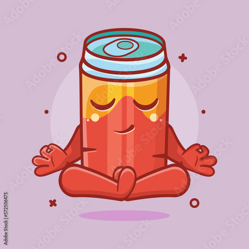 calm drink can character mascot with yoga meditation pose isolated cartoon in flat style design