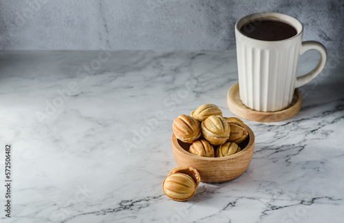 cookies in the form of nuts with caramel photo