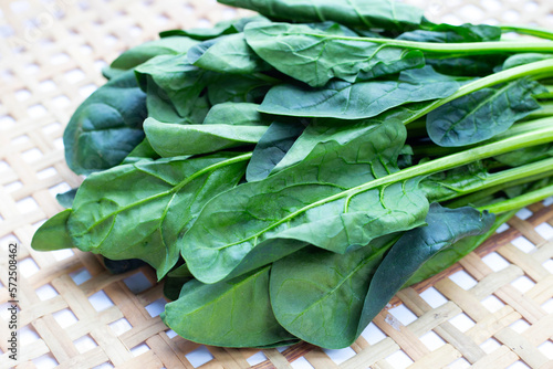 Fresh spinach on white background photo