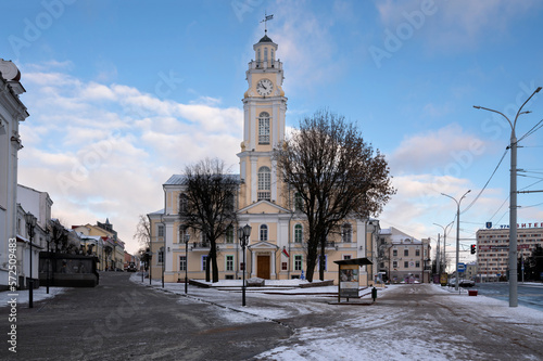 View of the historic City Hall building, now the Regional Museum of Local lore is located here, on a winter day, Vitebsk, Belarus
