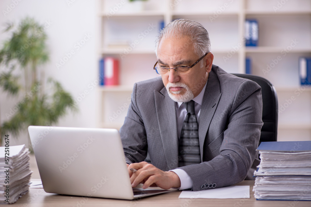 Old male employee working in the office Old male employee working in the office