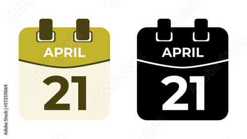 April 21 flat daily spiral calendar icon date vector illustration in matching color scheme. Suitable and perfect for design material, such as event or reminder. The best editable graphic resources.