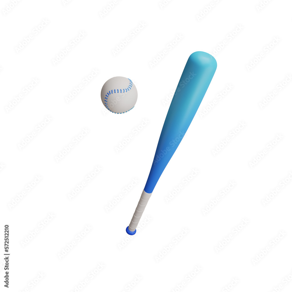 Baseball, bat and ball sport equipment 3D render icon isolated white background. Baseball, bat and ball sport equipment 3D render icon isolated white background.