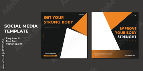 Fitness gym social media post square banner template for fitness studio promotion