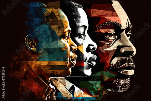 Three black male faces as an abstract collage.
