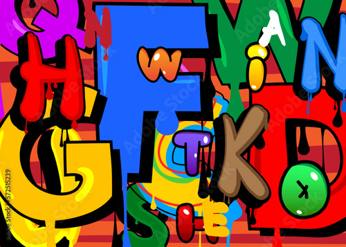 Graffiti wallpaper with gradient geometric abstract modern street art shapes. Vector background decoration performed in urban painting style.
