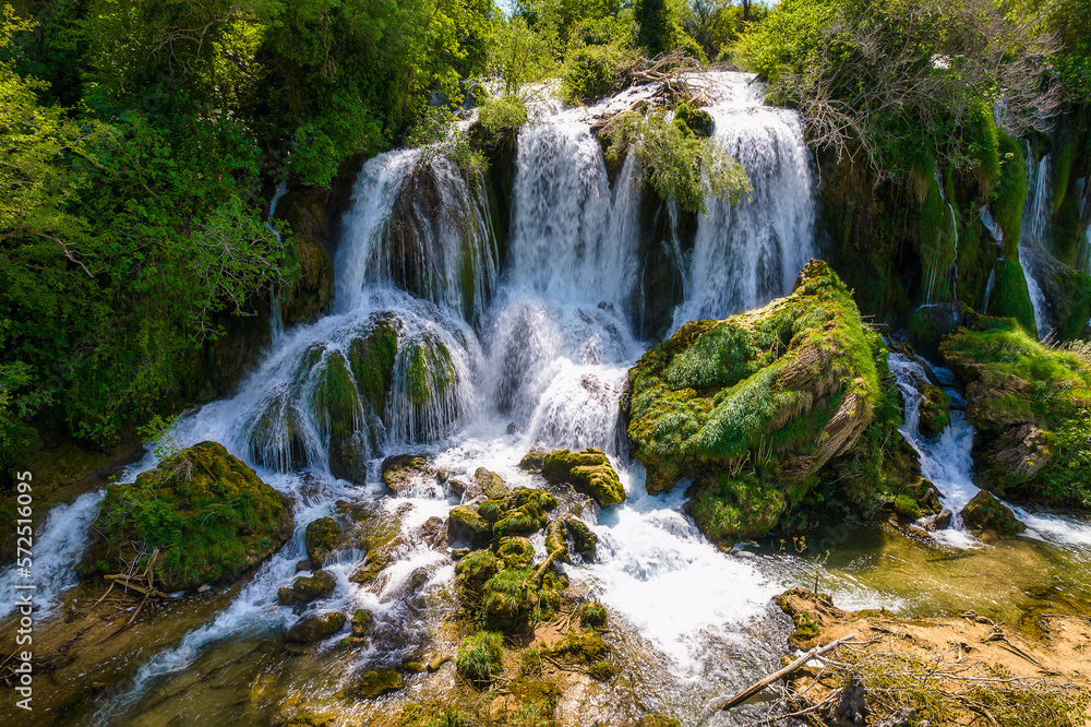 Aerial view of amazing cascades of Kravica Waterfall in Bosnia and Herzegovina Aerial view of amazing cascades of Kravica Waterfall in Bosnia and Herzegovina