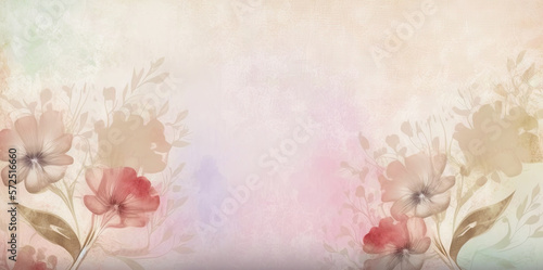 pastel light background with flowers for a spring greeting card with copy space for text. Generative AI