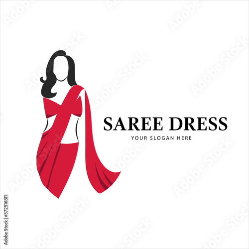 beauty women wearing saree dress indian, Fashion dress and beauty design illustration, logo. template