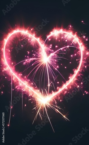 heart shaped fireworks made using Generative AI Technology. photo