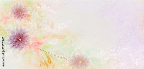 pastel light background with flowers for a spring greeting card with a copy space. Generative AI