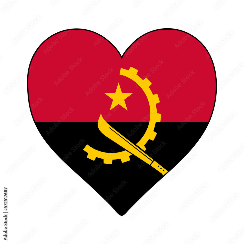 Angola Heart Shape Flag. Love Angola. Visit Angola. Middle Africa. African Union. Vector Illustration Graphic Design. Angola Heart Shape Flag. Love Angola. Visit Angola. Middle Africa. African Union. Vector Illustration Graphic Design.