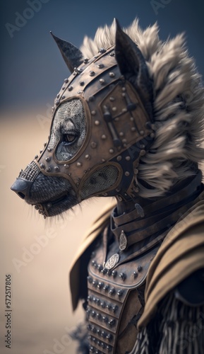 Cute Stylish and Cool Animal Hyena Knight of the Middle Ages: Armor, Castle, Sword, and Chivalry in a Colorful and Adorable Illustration (generative AI)