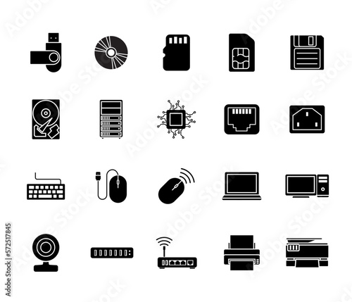 Set of Computer Hardware solid icons