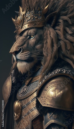 Cute Stylish and Cool Animal Lion Knight of the Middle Ages  Armor  Castle  Sword  and Chivalry in a Colorful and Adorable Illustration  generative AI 