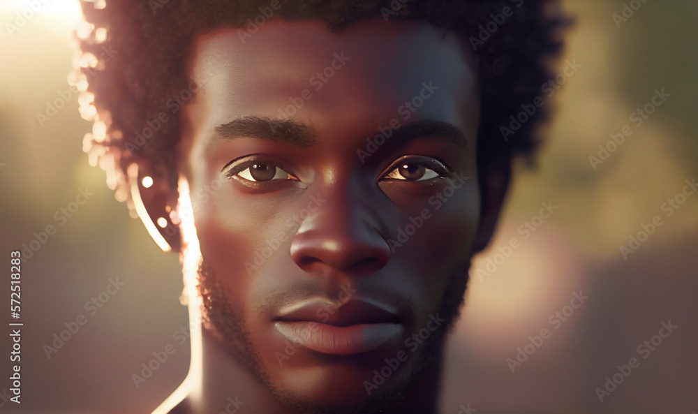 Close up of Afro-american man eyes looking straight. Generative AI. Close up of Afro-american man eyes looking straight. Generative AI.