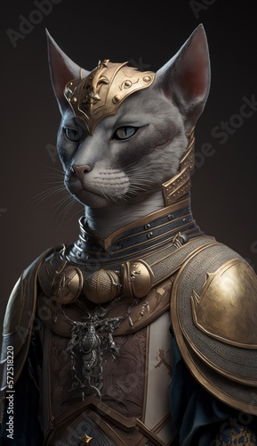 Cute Stylish and Cool Animal Oriental Cat Knight of the Middle Ages: Armor, Castle, Sword, and Chivalry in a Colorful and Adorable Illustration (generative AI)