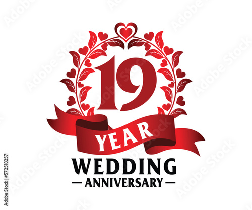 19st Wedding Anniversary Vector Art, for printing greeting cards, souvenirs, etc photo