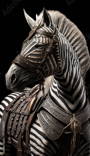 Cute Stylish and Cool Animal Zebra Knight of the Middle Ages  Armor  Castle  Sword  and Chivalry in a Colorful and Adorable Illustration  generative AI 