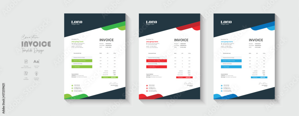 Professional and Corporate Invoice Template Design, Business Invoice