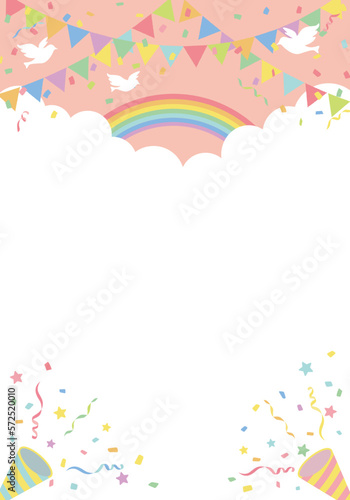 クラッカーと虹のお祝い背景フレーム