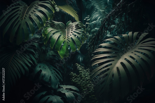 Realistic tropical leaves background. AI-Generated
