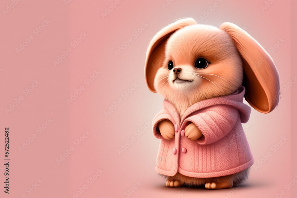 Fototapeta premium Cute puppy on pink copy space background made with Generative AI