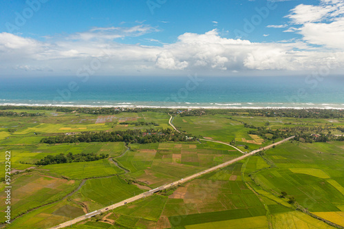 Fototapeta Naklejka Na Ścianę i Meble -  Top view of Agricultural lands and rice fields in rural areas. Philippines.