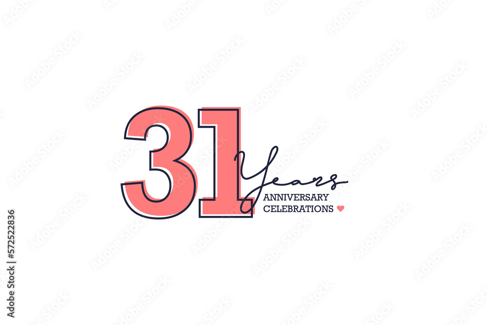 31 year anniversary. Anniversary template design concept with golden ribbon for birthday celebration event, invitation card, greeting card, banner, poster, flyer, book cover. Vector Template 31 year anniversary. Anniversary template design concept with golden ribbon for birthday celebration event, invitation card, greeting card, banner, poster, flyer, book cover. Vector Template