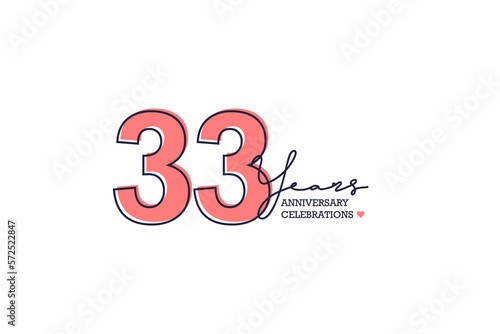 33 year anniversary. Anniversary template design concept with golden ribbon for birthday celebration event, invitation card, greeting card, banner, poster, flyer, book cover. Vector Template