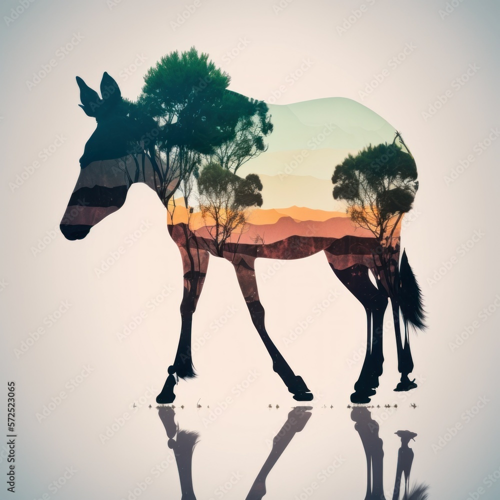 Cool and Beautiful Double Exposure Silhouette Okapi Animal in Natural ...
