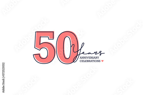 50 year anniversary. Anniversary template design concept with golden ribbon for birthday celebration event, invitation card, greeting card, banner, poster, flyer, book cover. Vector Template