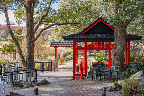 Daytime view of the Japanese garden of Amarillo Botanical Gardens