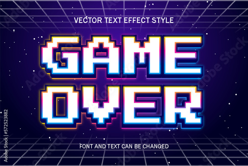 game over pixel art 3d editable text effect font retro style games template background design