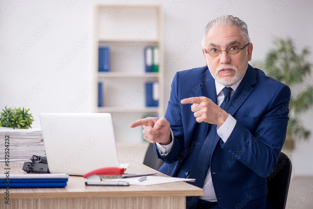 Old male employee working in the office Old male employee working in the office