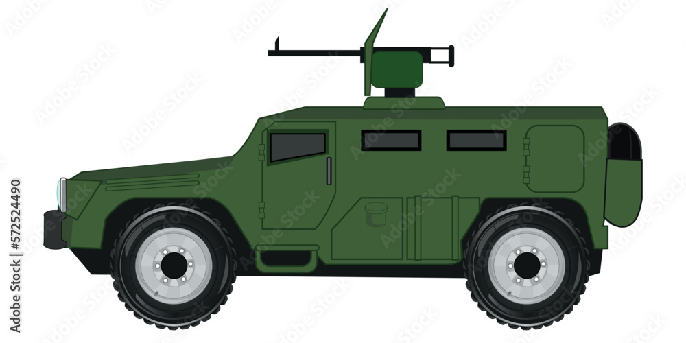 Transport facility to armies armored vehicle with machine gun