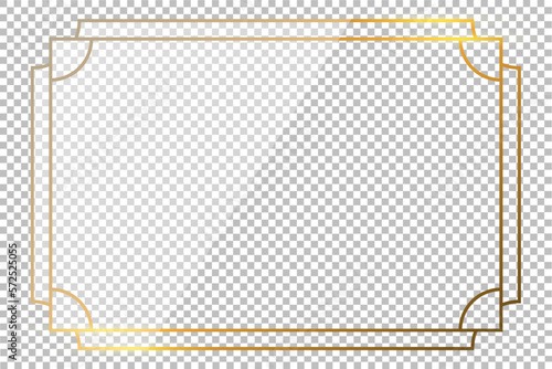 Luxury gold border isolated on transparent background. Glowing gradient effect rectangle curve frame. Vector illustration.