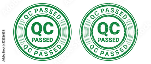 Quality control passed stamp sign with grunge texture vector on white background, QC Passed