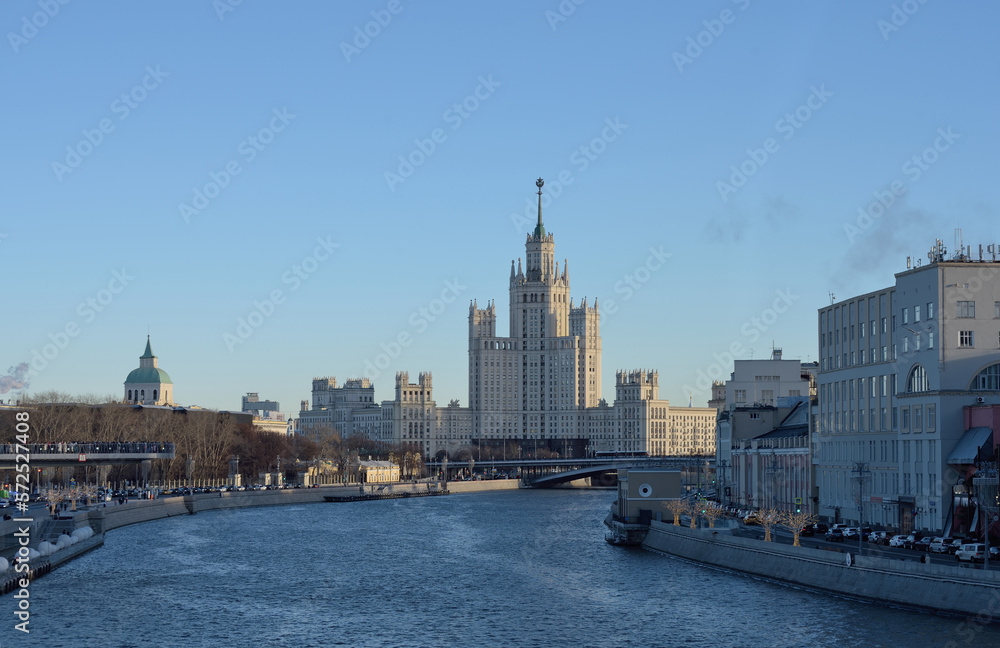 view of the high-rise building on the Kotelnicheskaya embankment from the river side